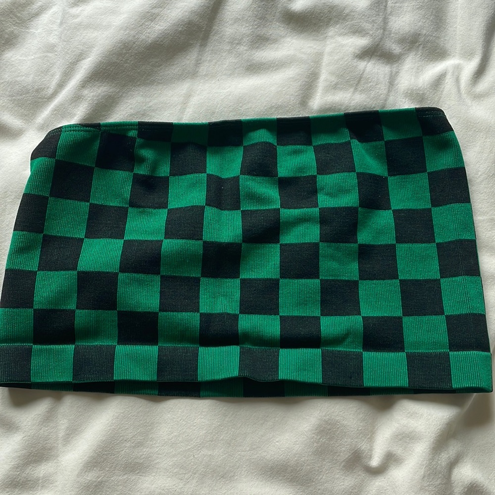 Green, checkered tube top